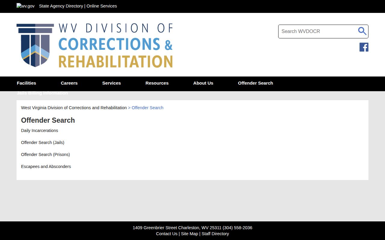 Kanawha County released inmate WVDCR lookup choices