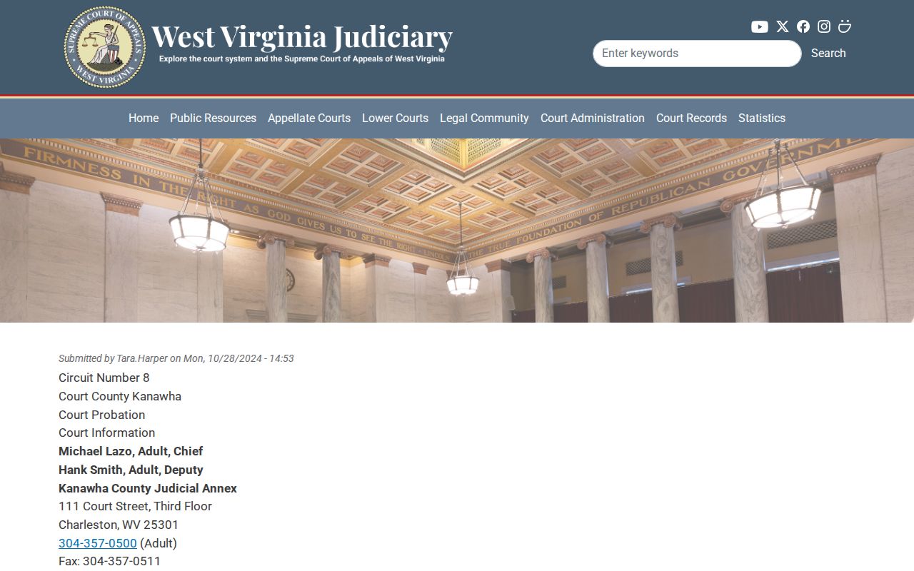 Kanawha County adult probation office record page